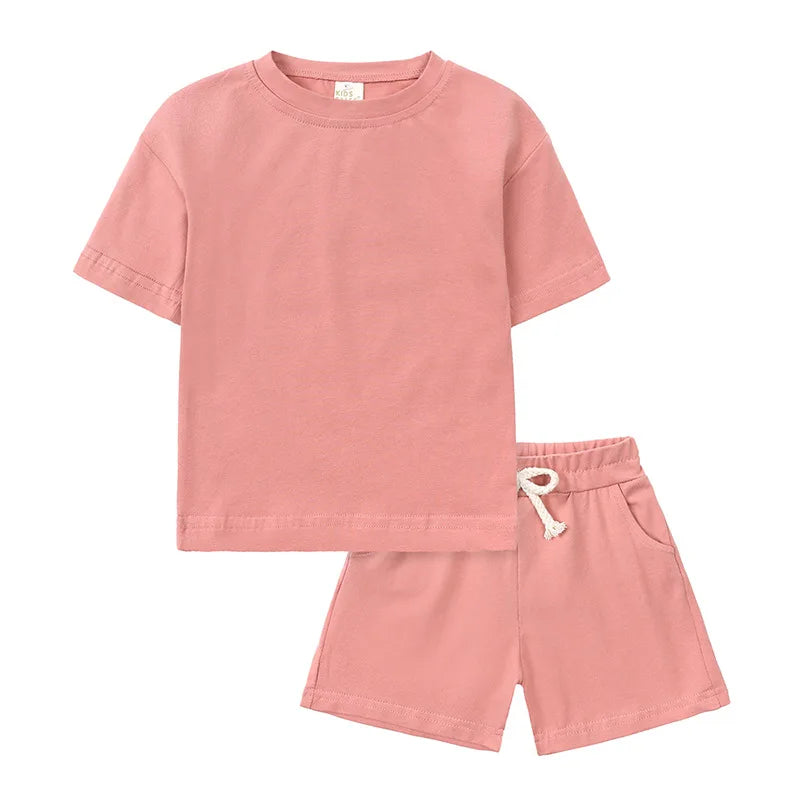 Toddler Kids Baby Boys Summer Casual Clothes Sets Solid Short Sleeve T-Shirt Outfit 2pcs Set Custom Children'S Clothing