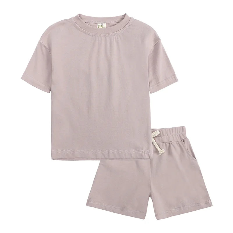 Toddler Kids Baby Boys Summer Casual Clothes Sets Solid Short Sleeve T-Shirt Outfit 2pcs Set Custom Children'S Clothing