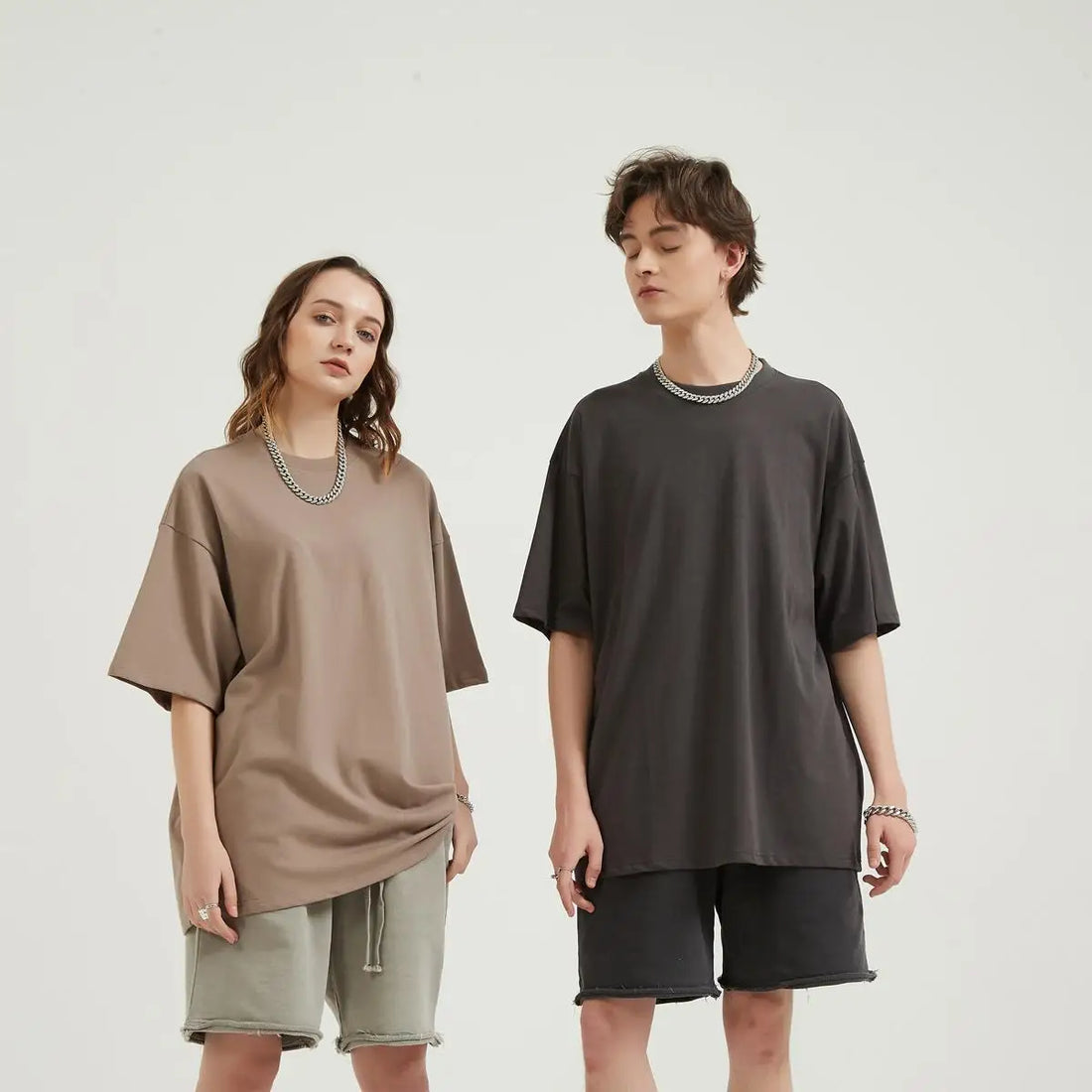 Vintage Double Yarn 230g Pure Cotton Solid Color Blank Short-Sleeve Drop Shoulder Loose Fit T-Shirt