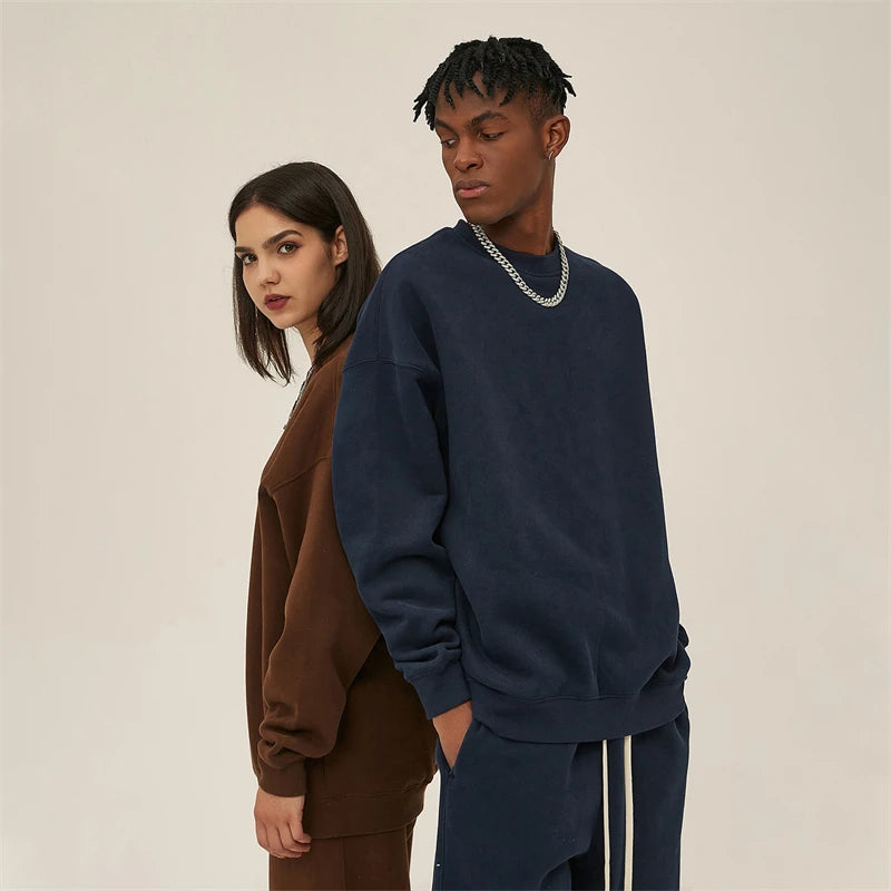 Heavyweight 350GSM Casual Men's Plain Dyed Crewneck Sweatshirts and Sweatpants Pullover Fleece Unisex Tracksuits for Men