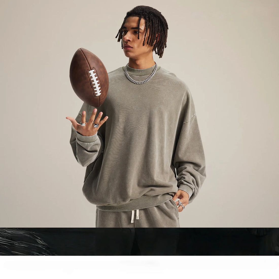 430gsm 100% Cotton French Terry Drop Shoulder Loose Fit Streetwear Vintage Washed Crew Neck Sweatshirt