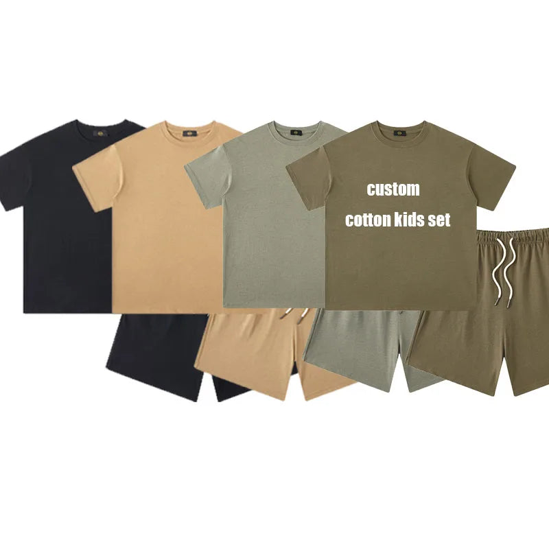 Toddler Kids Baby Boys Summer Casual Clothes Sets Solid Short Sleeve T-Shirt Outfit 2pcs Set Custom Children'S Clothing