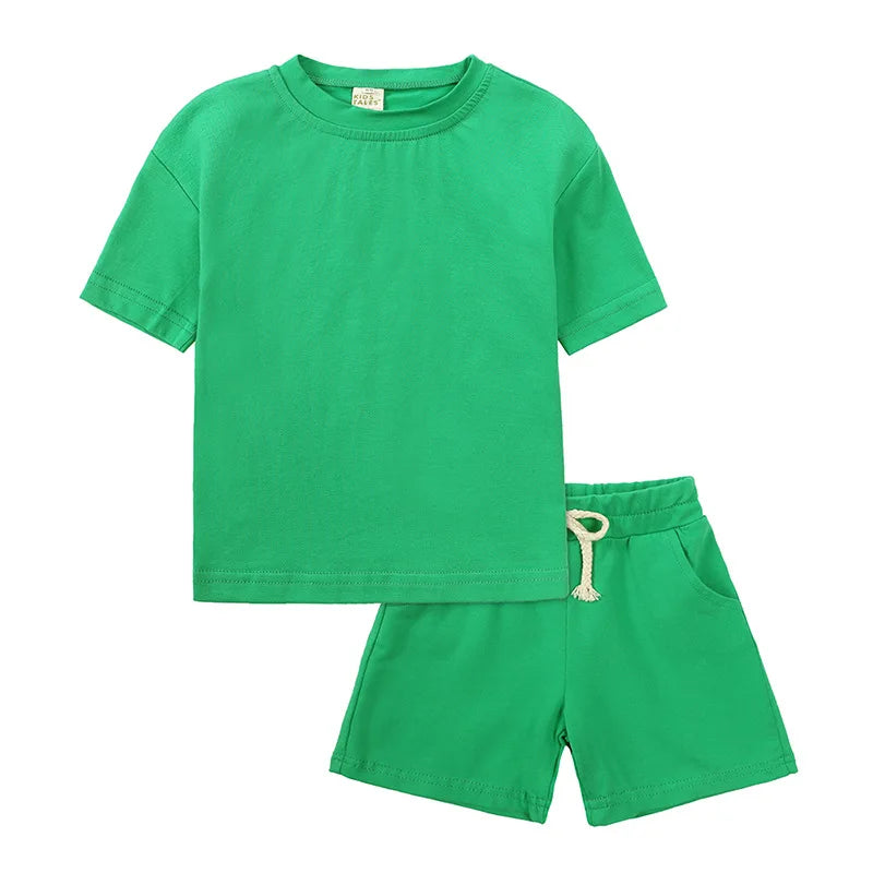 Toddler Kids Baby Boys Summer Casual Clothes Sets Solid Short Sleeve T-Shirt Outfit 2pcs Set Custom Children'S Clothing