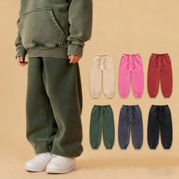400G Heavyweight Boys and Girls Washed Fleece Sports Sweatpants Loose Winter Trousers for Children