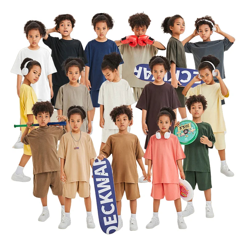 Toddler Kids Baby Boys Summer Casual Clothes Sets Solid Short Sleeve T-Shirt Outfit 2pcs Set Custom Children'S Clothing