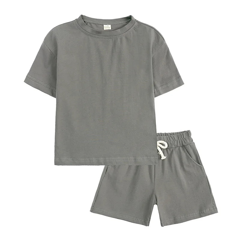 Toddler Kids Baby Boys Summer Casual Clothes Sets Solid Short Sleeve T-Shirt Outfit 2pcs Set Custom Children'S Clothing