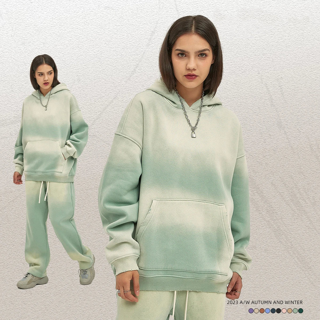 2025 Winter Solid Color Blank Fleece 100% Cotton Thick 360 GSM Heavy Weight Spray Dyed Hoodies for Men Hoodie Set