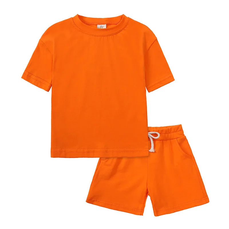 Toddler Kids Baby Boys Summer Casual Clothes Sets Solid Short Sleeve T-Shirt Outfit 2pcs Set Custom Children'S Clothing