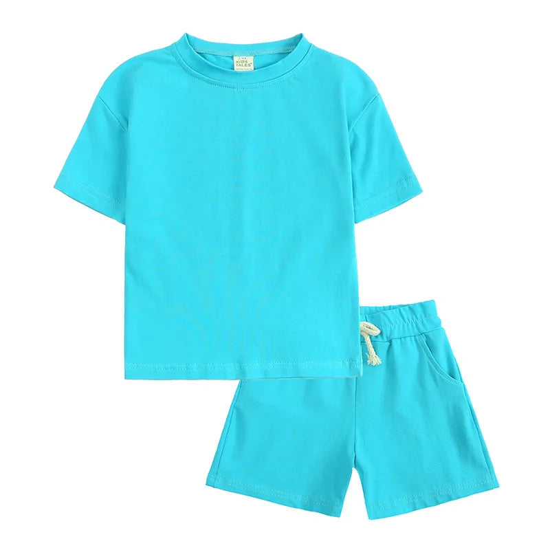 Toddler Kids Baby Boys Summer Casual Clothes Sets Solid Short Sleeve T-Shirt Outfit 2pcs Set Custom Children'S Clothing