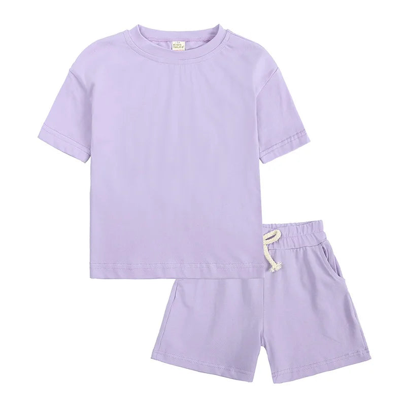 Toddler Kids Baby Boys Summer Casual Clothes Sets Solid Short Sleeve T-Shirt Outfit 2pcs Set Custom Children'S Clothing