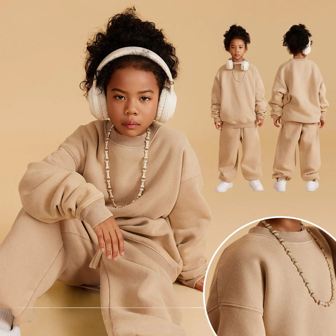 Winter Unisex Heavyweight 400G Blank Washed Vintage Children's Crew-neck Sweatshirt Hoodies for Children