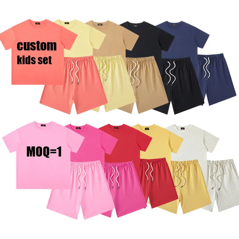 Toddler Kids Baby Boys Summer Casual Clothes Sets Solid Short Sleeve T-Shirt Outfit 2pcs Set Custom Children'S Clothing