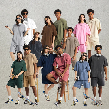 Casual Summer Acid Wash Short Sleeve Shorts Set Fashionable Breathable for Men and Women