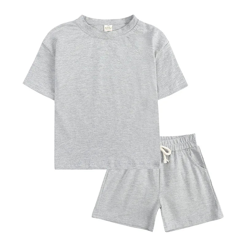 Toddler Kids Baby Boys Summer Casual Clothes Sets Solid Short Sleeve T-Shirt Outfit 2pcs Set Custom Children'S Clothing